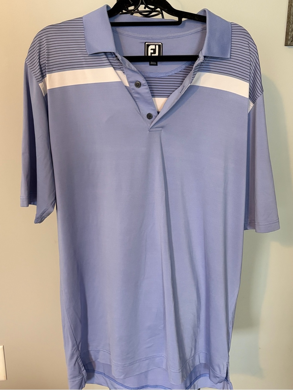 FootJoy Light Blue Short-Sleeve Golf Polo shirt  White Stripe size XL athletic